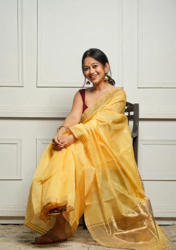 Image of Flosive inchWomen's Premium Pure Cotton Silk Saree with Golden Zari Border and Butti Work | Traditional Handloom Style Saree for Festive & Office Wear