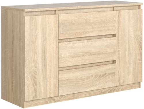 meble masztalerz Commode chêne-Sonoma Mat avec 3 tiroirs et 2 Portes 120 cm, Meuble Rangement, Commode Chambre H : 78,2 cm, L : 120,4 cm, P : 39 cm Commode...