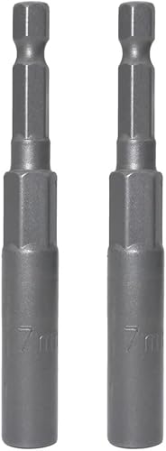 Llave de vaso de 14 de pulgada con vástago hexagonal profunda, adaptador de llave eléctrica, herramienta de taladro de tuerca, 2 piezas (0.276 in)