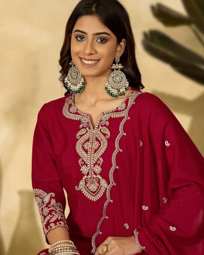 Image of SheWill Poly Chinon Zari Sequence Cording Embroide Kurta with Palazzo and Dupatta - Vibrant Set with Exquisite Detailing and Graceful Drape