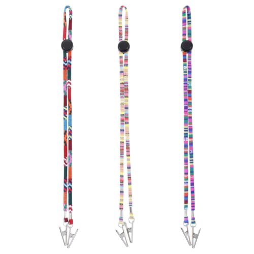 Folk Style Napkin Clip Bib Holder 3Pcs Dental with Adjustable Cords & Alligator Clips Soft Lightweight Dining Portable Colorful Dentist Bib Holder Clips Race Neck Chain for Runners Elderly Youth Adult