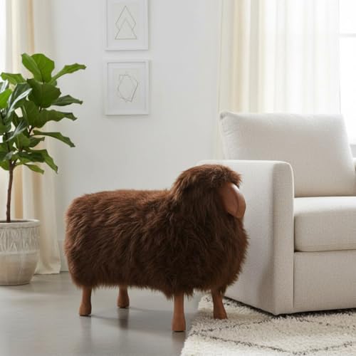 Escultura de Oveja Decorativa de Peluche Sintético 23" Marrón