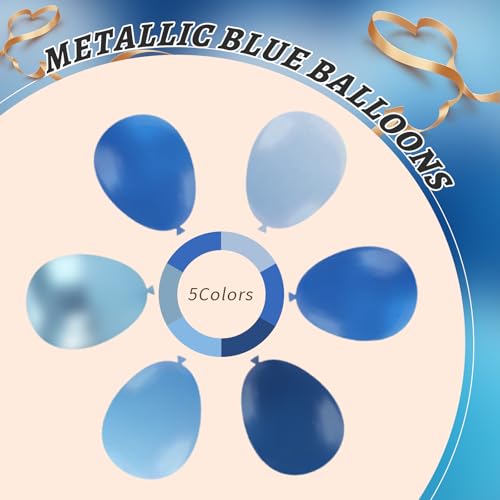 Image of 160Pcs 12 Inch Metallic Blue Balloons Chrome Navy Pearl Pastel Macaron Light Blue Latex Balloons for Birthday Wedding Baby Shower Graduation Party Decorations