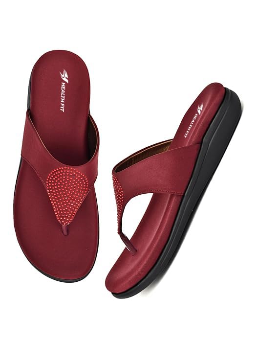 Image of HEALTH FIT EXTRA SOFT Women's Comfortable Memory Foam Doctor Slippers /Flip-Flops|Fashionable Casual & Stylish|Lightweight & Breathable|Outdoor Synthetic Casual Chappals Sandals Ladies & Girls HF21