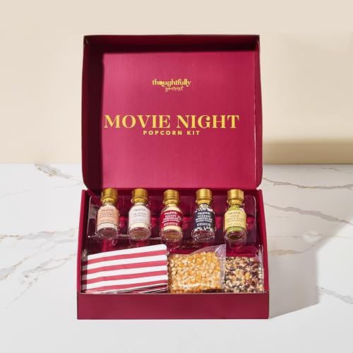 Image of Thoughtfully Gourmet, Movie Night Popcorn Set, Includes Yellow and Mixed Popcorn Kernels, 10 Paper Bags, 5 Seasonings & Toppings