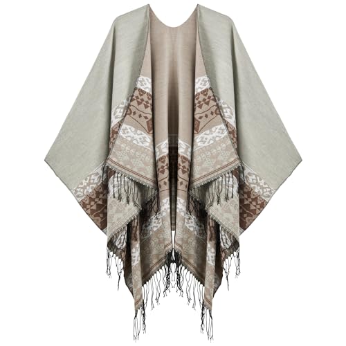 Image of Women's Shawl Wrap Poncho Ruana Cape Cardigan Sweater Open Front for Fall Winter Spring