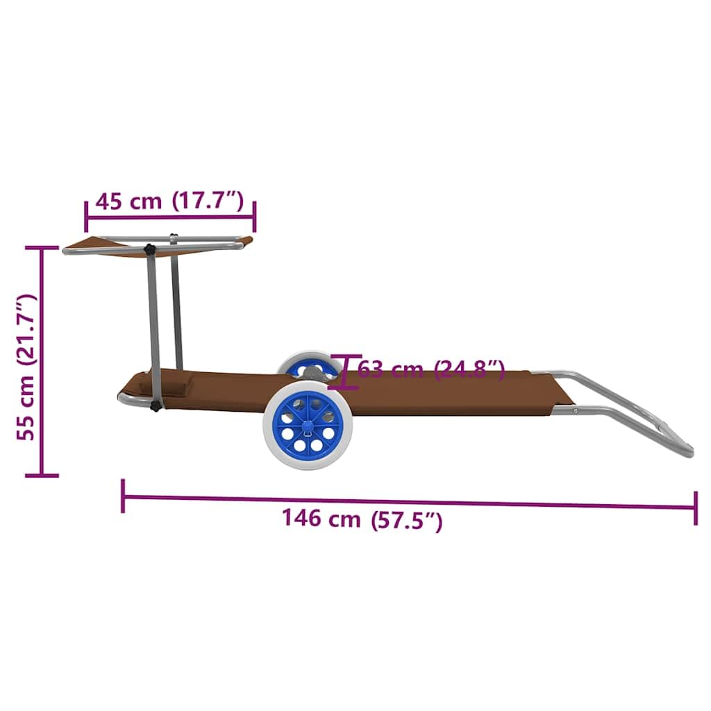 Fengshui Klappbare Sonnenliege Mit Dach Stahl Taupe | Verstellbare Rückenlehne, Kopfkissen inklusive, 2 Räder für Transport, max. 110 kg