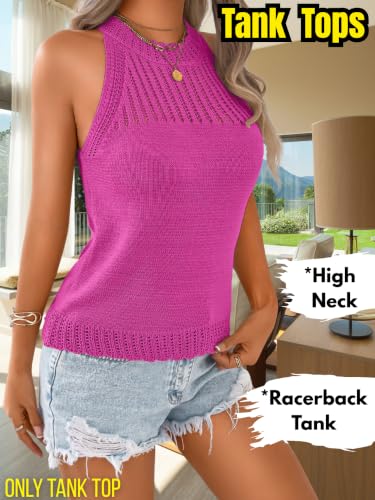 Image of ChiaoLezhee Women's Summer Knit Tank Tops, Racerback High Neck Lightweight Sweater Vest, Dressy Casual Outfits