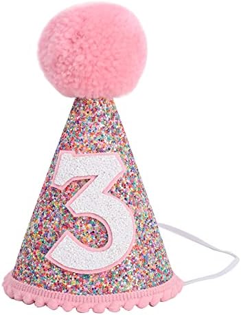 SYESQL Birthday Rainbow Cone Hat - Glitter Birthday Hat, Birthday Hats for Kids, Baby's Birthday Photo Props, Rainbow Birthday Party Decorations, Little Girls Hair Accessories Party