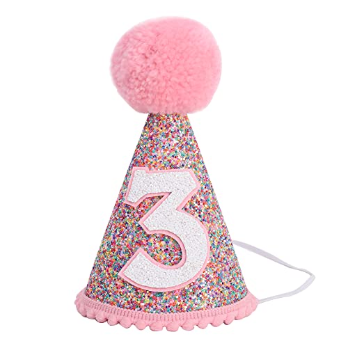 SYESQL Birthday Rainbow Cone Hat - Glitter Birthday Hat, Birthday Hats for Kids, Baby's Birthday Photo Props, Rainbow Birthday Party Decorations, Little Girls Hair Accessories Party