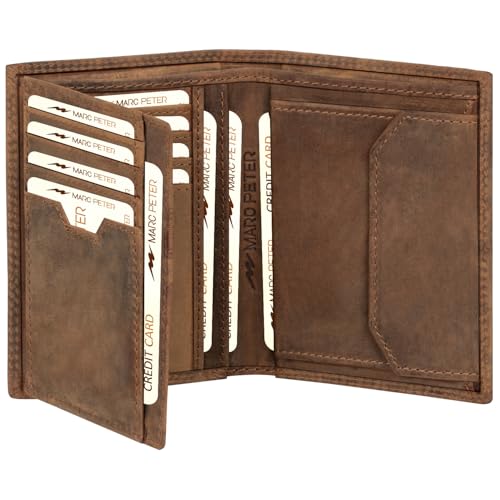 Marc Peter Herren Leder Geldbörse mit RFID-Schutz Echtleder Geldbeutel | Landscape Portemonnaie | Herrenbörse | Geldbörsen Bräune