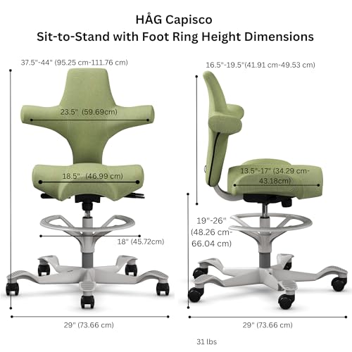 Image of HAG Capisco Sit to Stand Chair-Silver Frame-Upholstered Bright Green-with Foot Ring