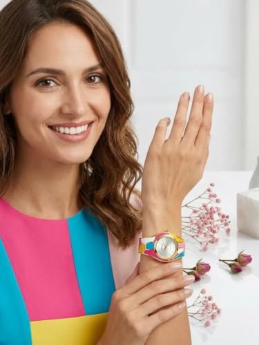Image of Women's Gold Bracelet Watch | Snake Coil Cuff Style | Crystal Studded Oval Dial | Elegant Jewellery Watch for Women & Girls | Party, Wedding & Festive