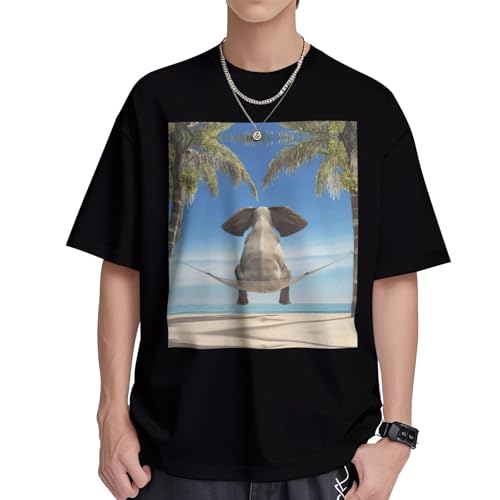T-shirt en coton pour homme coupe droite col rond imprimé éléphant S-XL