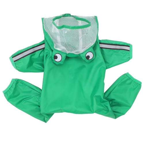 Happyyami Dog Rain Jacket for Medium Dogs Waterproof Pockets Green Frog Theme Comfortable for Rainy Days