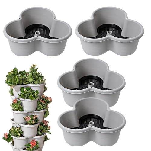 Poludatly Vasi per fragole a 4 livelli, torre per piantare fragole, vaso verticale con ruote flessibili, torre impilabile per piante da giardino per verdure, fiori