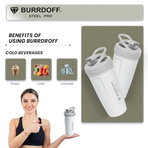 Image of Steel Performance Pro Protein Shaker Bottle (PUSH LOCK BUTTON), Gym Shaker Steel Shaker Bottle Gym Shaker Bottle shaker bottles for protein shake gym protein shaker (White)