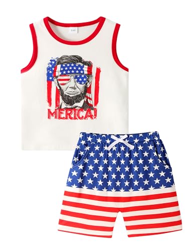 Toddler 4th Of July Outfit Boy Shirt Flag Print Red Shirt Top Shorts 2 Piece Set
