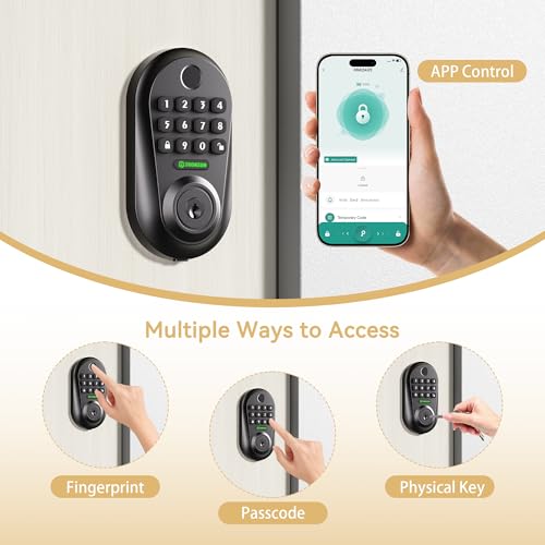 Image of Keyless Entry Door Lock - 350Y 5-in-1 Fingerprint Smart Locks for Front Door,Keyless Entry Door Lock with Keypad Deadbolt, Biometric Electronic Lock for Front Door