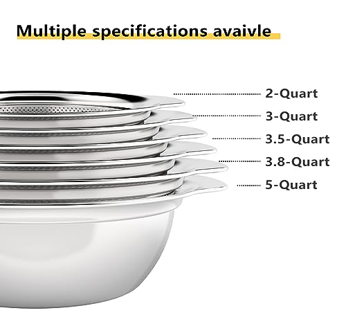 Pojory 304 Stainless Steel Colander With Handle, Micro-Perforated 3.8-Quart Strainer Colander Set With Mixing Bowl, Bpa Free, Great For Draining Cooked Pasta, Noodles,Vegetables, Fruits And Rice(2Pc) #TOP4