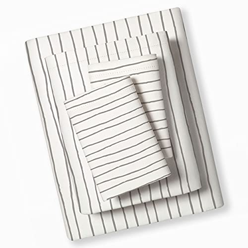 Makemake Organics Organic Sheet Set (4 Piece) Gots Certified Organic Cotton Sheets Dreamy Soft Non Toxic Fitted, Flat Sheet Pillowcases Toddlers Boys Girls Unisex (Twin, Gray Stripes) #TOP2