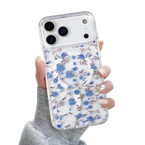 Coque iPhone 17 Pro MagSafe transparente antichoc motif floral mignon