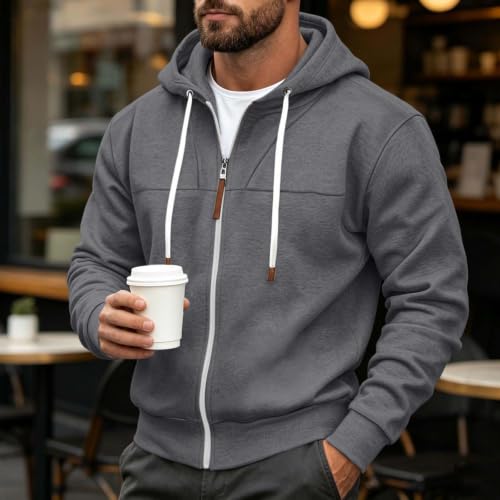 Mens Full Zip Hoodies Fashion Fleece Drawstring Hooded Sweatshirts Jackets - image 6