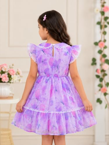 Image of TAGAS Girls Floral Dress | Lavender Flower Print Dressess for Kids | Soft Summer Frock| Casual Birthday & Occasion Wear|