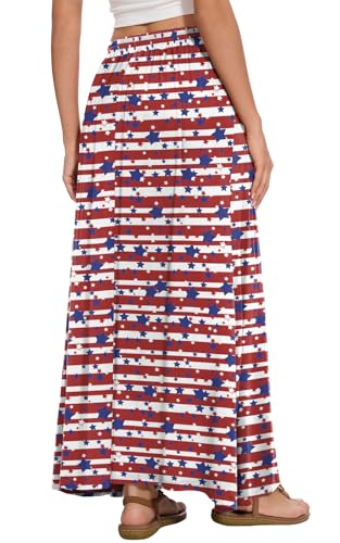 Image of Womens Maxi A-line Long Skirt Casual 2026 Elastic High Waist Flowy Skirts with Pockets