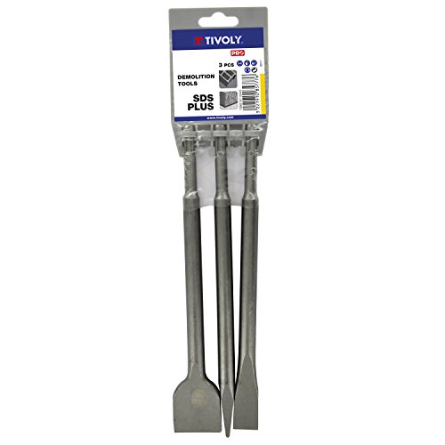 Tivoly - Outils de Démolition Pic et Burins SDS+ - Multi Usages Béton, Pierre, Carrelage - 1 Pic et 2 Burins Plats - Démolition Rapide et sans Effort - Solidité, Sûreté, Haute Durée de Vie - Lot de 3