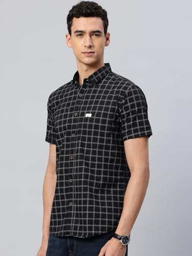 Image of Majestic Man Slim Fit Pure Cotton Half Sleeve Checked Casual Shirt