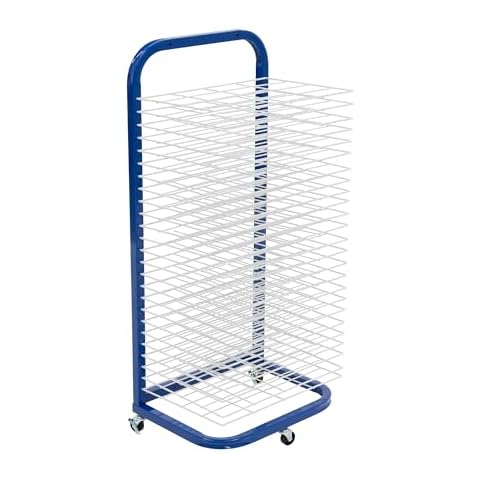 Pearington 25-Shelf Mobile/Wall Mountable Art Drying Rack for Art Studios & Classrooms, 13" D x 17.5" W x 39.4" H, Blue/White Cover
