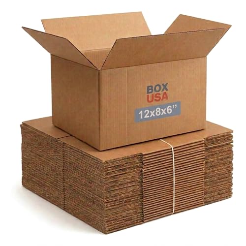 Image of BOX USA Small Shipping Boxes 12 inchL x 8 inchW x 6 inchH (25-Pack) - Corrugated Cardboard Box for Moving, Mailing, Packing, Packaging and Storage