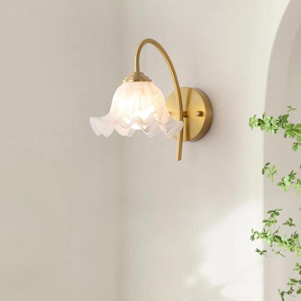 Applique da Parete per Interni Lampade da Parete Moderne in Ottone con Fiori in Vetro Eleganti Lampade da Parete per Camera da Letto E Soggiorno