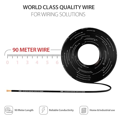Image of KEI BANFIRE- HFFR 2.5 sqmm 1 Core 99.97% Pure Copper Conductor Heat Resistant Flame Retardant Low Smoke & Halogen - Lead Less House Wire for Domestic & Industrial Electrical Wiring (Black,90 Meters)