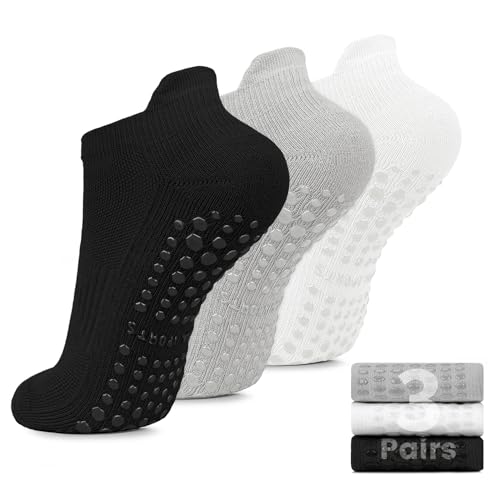 Purplepig 3 Pairs Grip Pilates Socks Cushioned Yoga Socks Non-Slip for Barre, Barefoot Workout, Hospital for Women Men