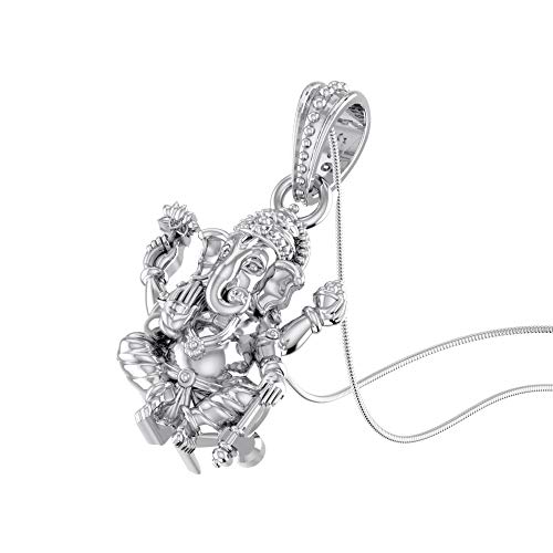 Image of Akshat Sapphire Sterling Silver (92.5% purity) God Ganesha Chain Pendant for Men & Women Pure Silver Lord Ganapathy Chain Locket
