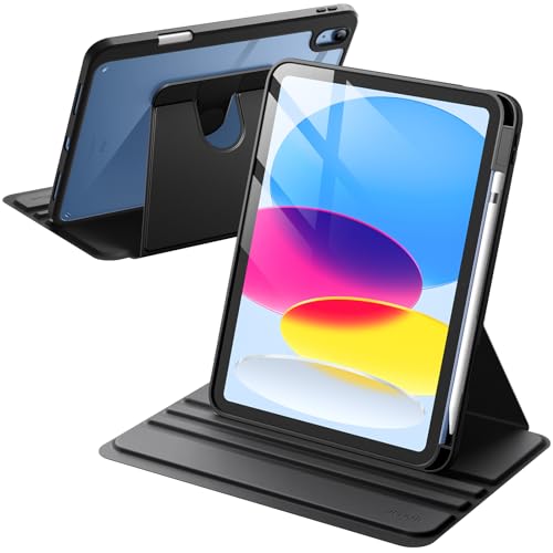 JETech Rotating Case for iPad (A16) 11th/10th Generation (2025/2022) with Pencil Holder, 360 Degree Rotation Protective Stand Cover Clear Back, Auto Wake/Sleep (Black)