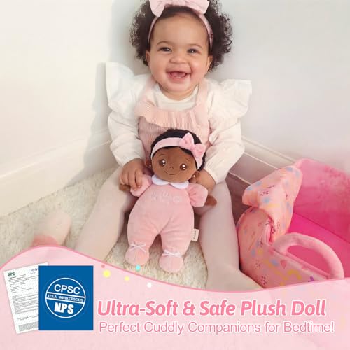 Image of OUOZZZ Baby Doll Accessories with Black Doll, Bassinet, Blanket and Bottle | Interactive Pretend Playset for Social Emotional Learning, Educational Toy for 2 Year Old Girls