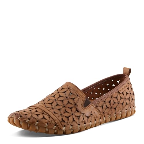 Image of Spring Step Flowerflow Shoes for Women - Leather Womens Loafer with Floral Laser Cutout - Comfortale Slip-On Shoes for Womens