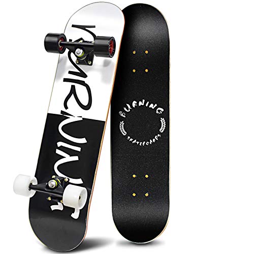 Easy_Way Complete Skateboards- Standard Skateboards for Beginners Kids Boys Girls Teenager- 31''x 8''Canadian Maple Cruiser Pro Skate Board, Skateboards (White blk) -  Yongkang Qiaoen industry and trade Co,.LTD Easy_way