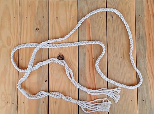 Braided Tassel Knotted Belt for Women, Adjustable Cotton Wrap Belts, Handmade Boho Macrame Waist Sash for Midi Dresses, Robes, Shirts, Caftans, Utility Basic Accessories, Woven Cord Wide Belt 5