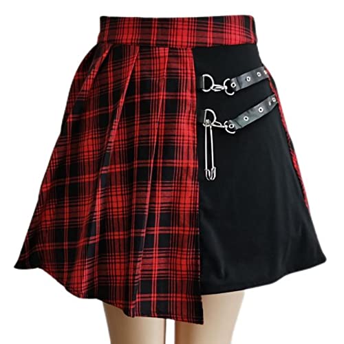All Match Kurzer Rock für Damen, modisch, Tartan-rot, Faltenröcke, Streatwear, Karierter Rock mit seitlichen Knöpfen, lässiger Minirock für...
