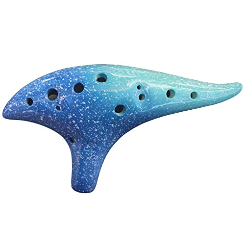 DHwebWLP 12 Hole Sweet Potato Ocarina Graceful Shape Pottery Ocarina Instrument in Alto C(Starry Blue)