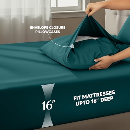Image of Utopia Bedding Twin Sheet Set - 3 Piece Bed Sheets for Twin Size Bed, Soft and Breathable Microfiber, Includes 1 Fitted Sheet, 1 Flat Sheet and 1 Pillowcase (Teal Green)