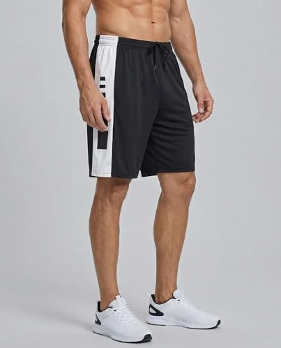 Image of Real Essentials Men's 5 Pack: 9 inch Dry-Fit Shorts - Athletic Gym, Workout, Basketball, Running, Casual Lounge Active Pockets