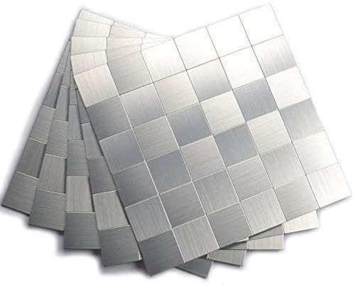 Peel and Stick Backspalsh Mosaic Tile, Stick on Kitchen Tile for Backsplash Peel and Stick (12x12 Inch, Brushed Aluminum)