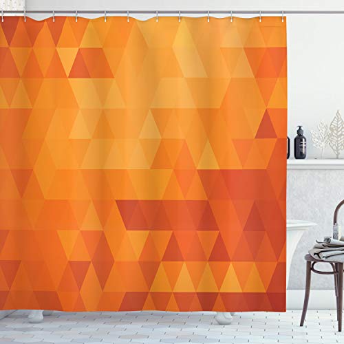 ABAKUHAUS Orange Shower Curtain, Triangle Mosaic Shapes and Patterns with Abstract Digital Pixel Like Effect Print