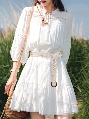 TeeYee Women's Waist Belt Adjustable Boho Style Handwoven Tassel Rope Tie with Wooden Beads Braided Chain for Dress 5