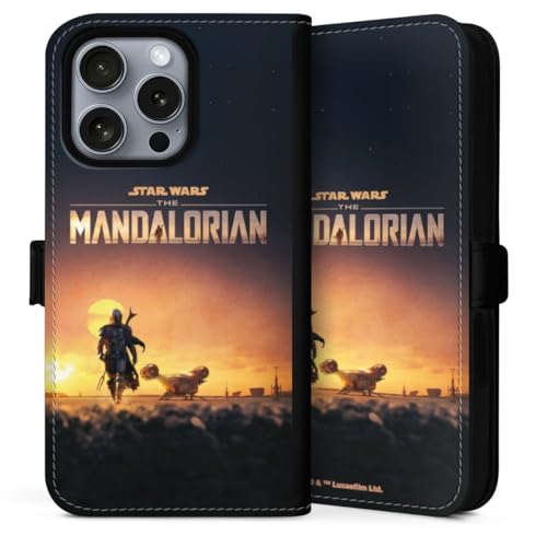 Custodia a portafoglio compatibile con Apple iphone 16 Pro Max per cellulare di similpelle Cover a libro Design serie televisive Star Wars The Mandalorian nero